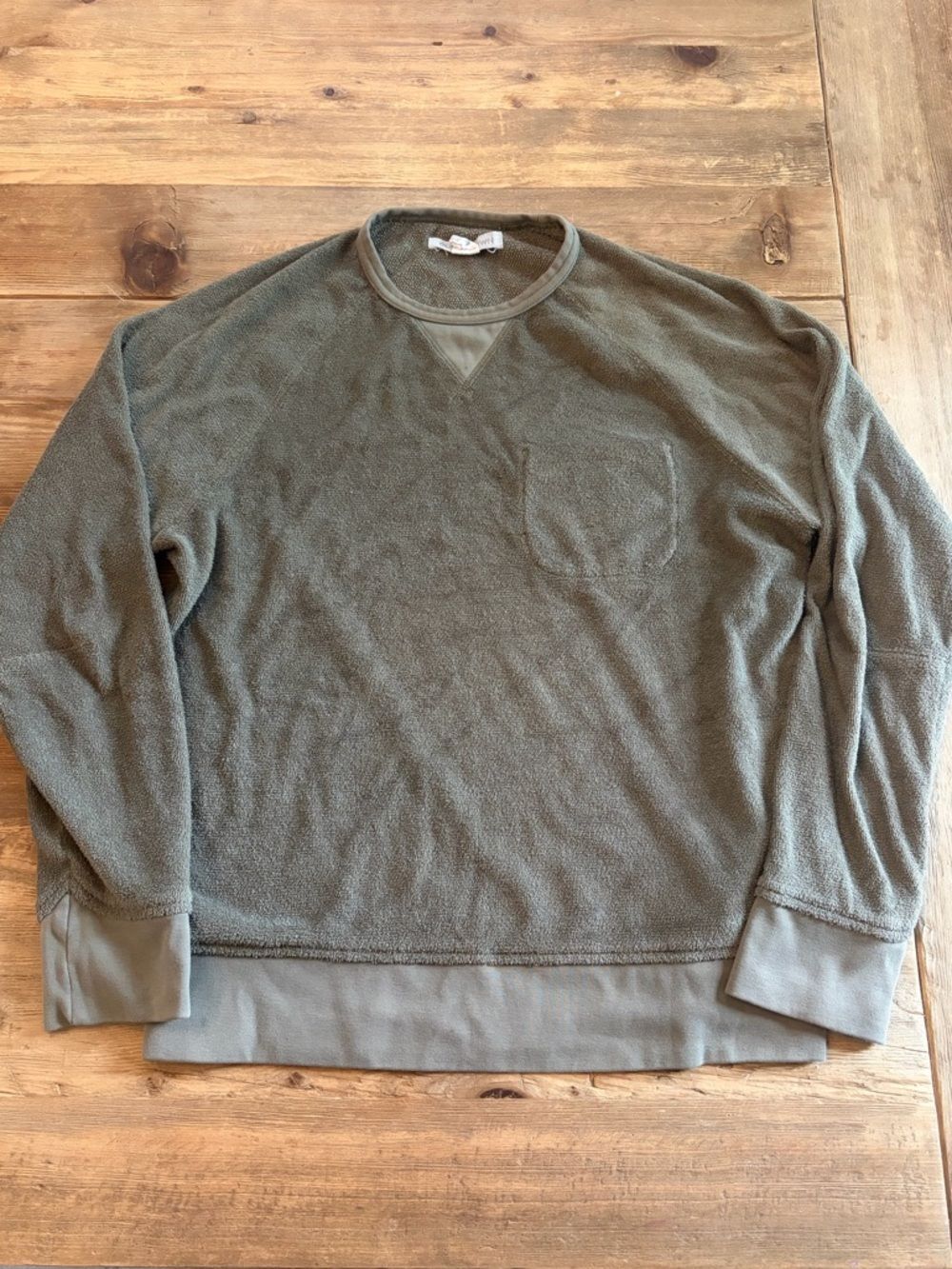 Outerknown Men's Terry Cloth Crewneck Sweater Olive Green Size M NWOT